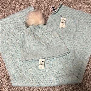 Talbots Light Blue Cable Knit Scarf and Hat Set
